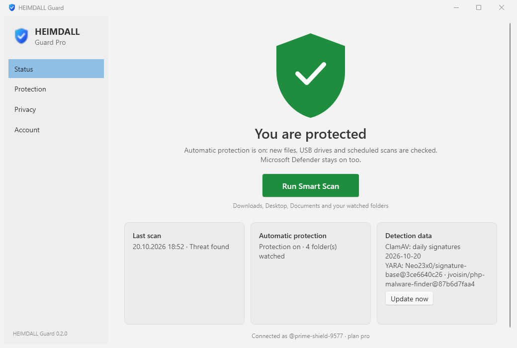 Status: one look shows whether you are protected